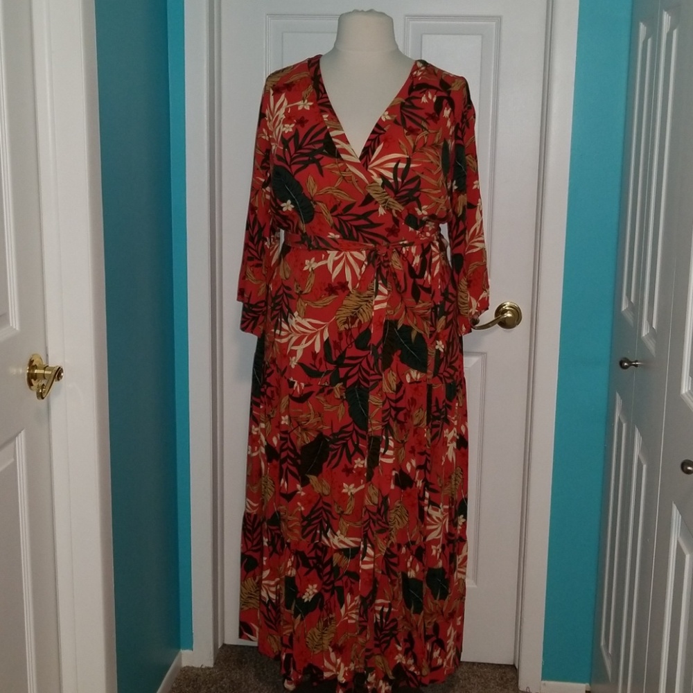 Eloquii Leaf Print Wrap Dress